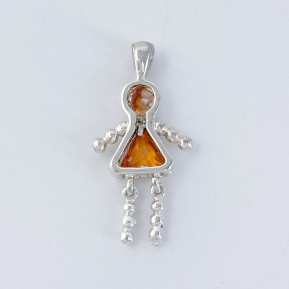 Vintage Sterling Silver 925 Orange Cubic Zirconia Girl Pendant - Picture 5 of 7